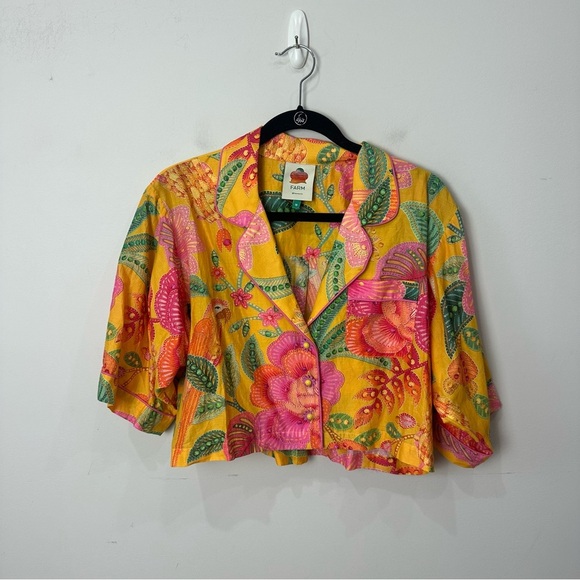 Farm Rio Macaw Bloom Matching Set Shirt Pants Yellow Pink Floral Animal Print - Picture 3 of 14